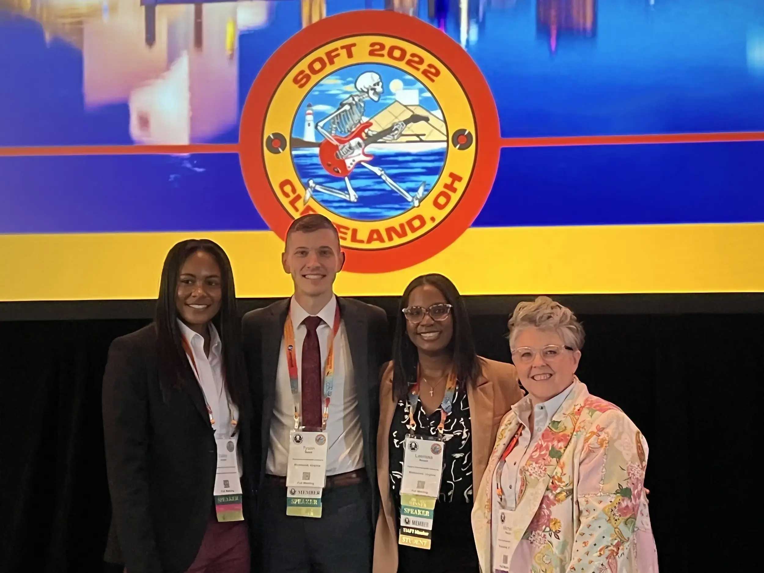 From left, VCU forensic science alum Bailey Jones; VCU forensic science doctoral student Tyson Baird; VCU forensic science alum and former lab manager Laerissa Reveil; and Michelle Peace, Ph.D., associate professor in the Department of Forensic Science in the College of Humanities and Sciences.