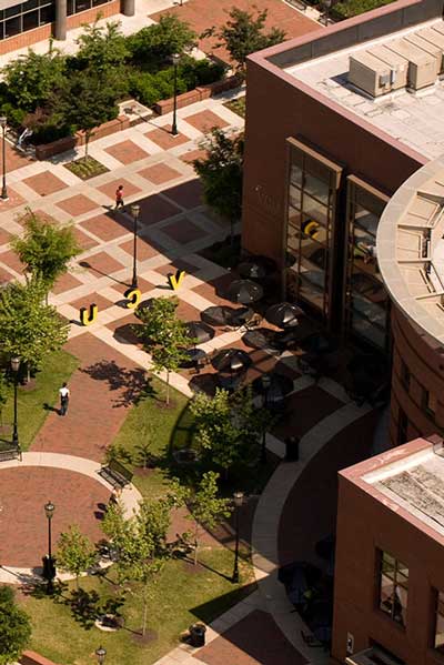 aerial view of shafer court dining center and outdoor common areas at v.c.u.