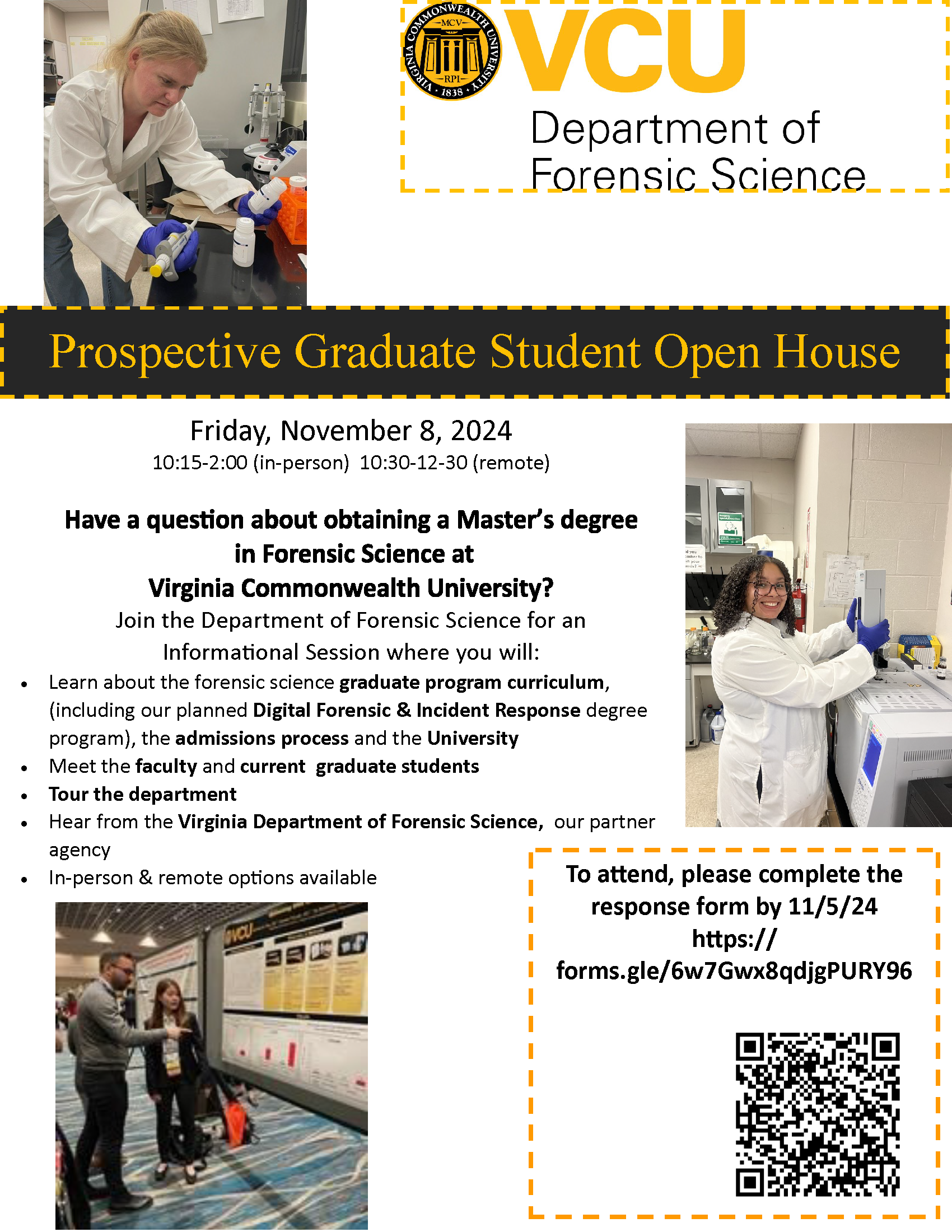 Forensic Science Grad Open House Invitation for Nov. 8, 2024