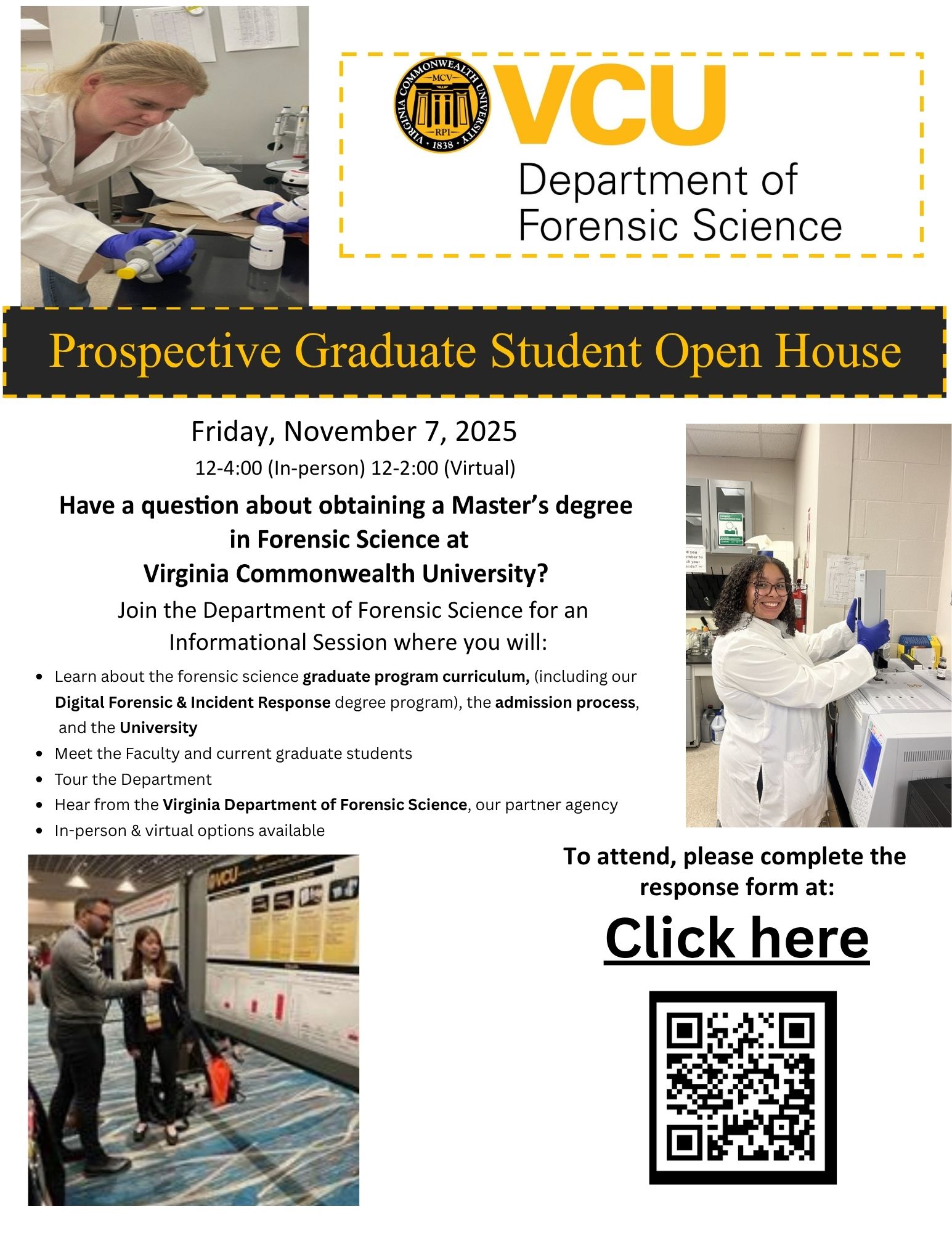 VCU Department of Forensic Science Grad Open House Flyer