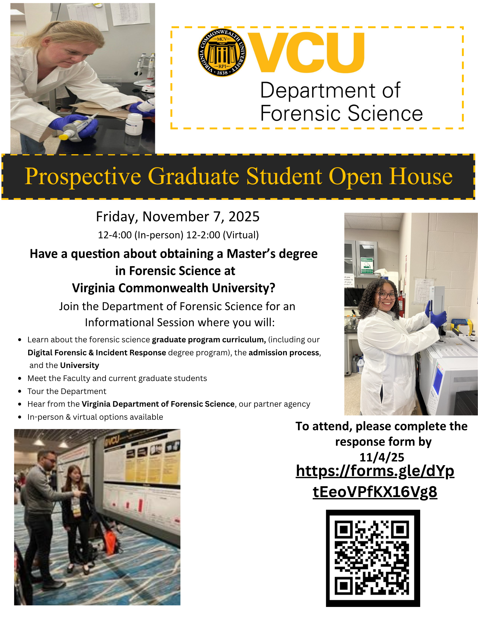 VCU Department of Forensic Science Grad Open House Flyer